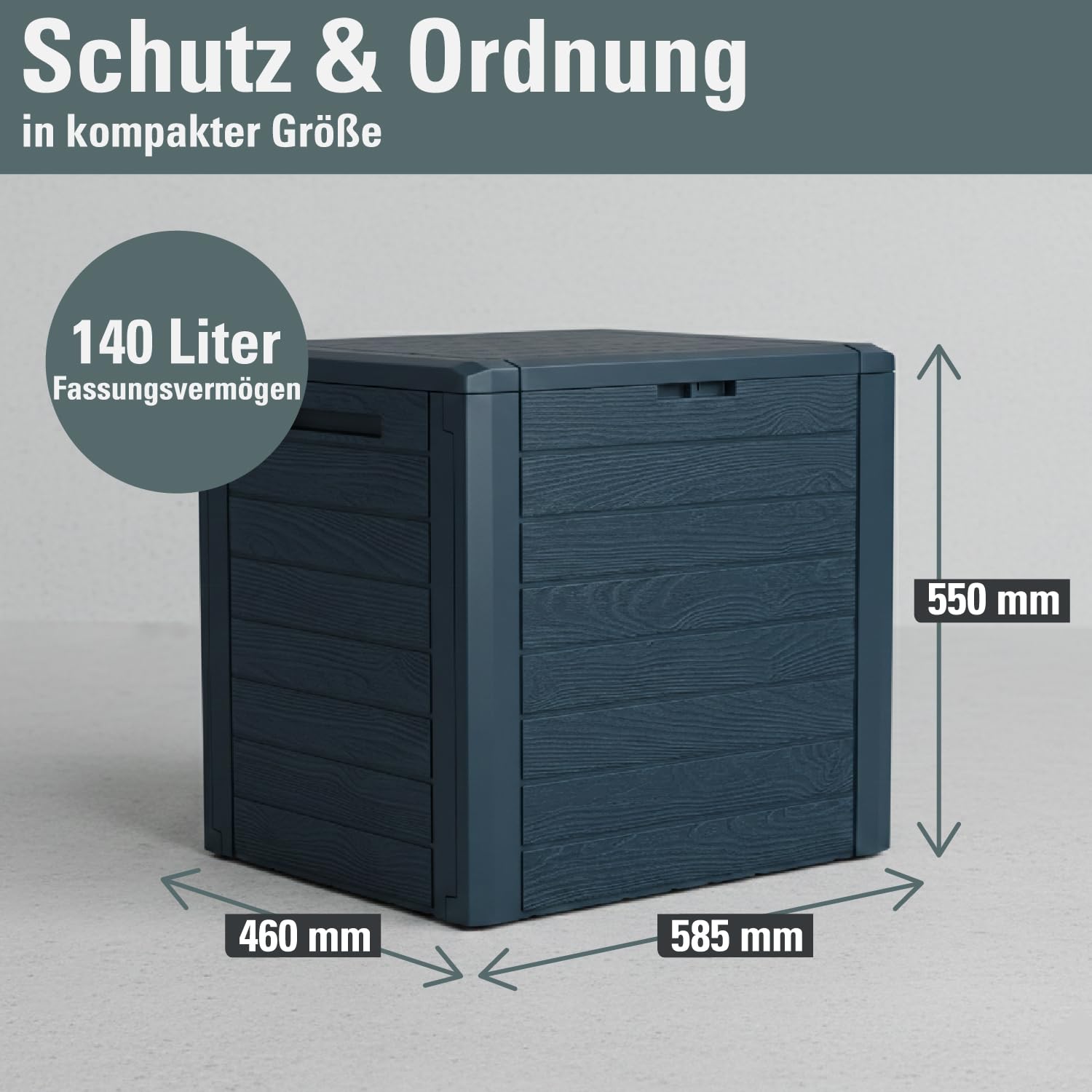 Prosperplast Woodebox Gartenbox Gartenkiste Kissenbox Kissentruhe Gartentruhe Verschließbar Kunststoff 140 Liter (Anthrazit)