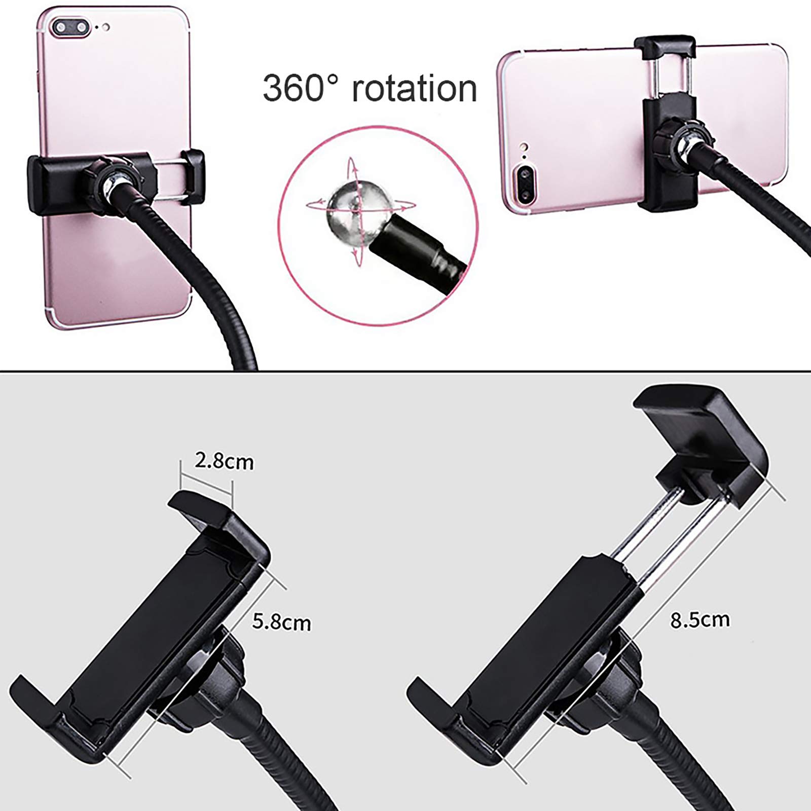 Anello Luminoso Selfie da 3,5 Pollici con Supporto Telefono Cellulare, Illuminazione a LED dimmerabile Rotante a 360 ° con Bracci Flessibili, Registrazione Video Trucco in Streaming dal Vivo