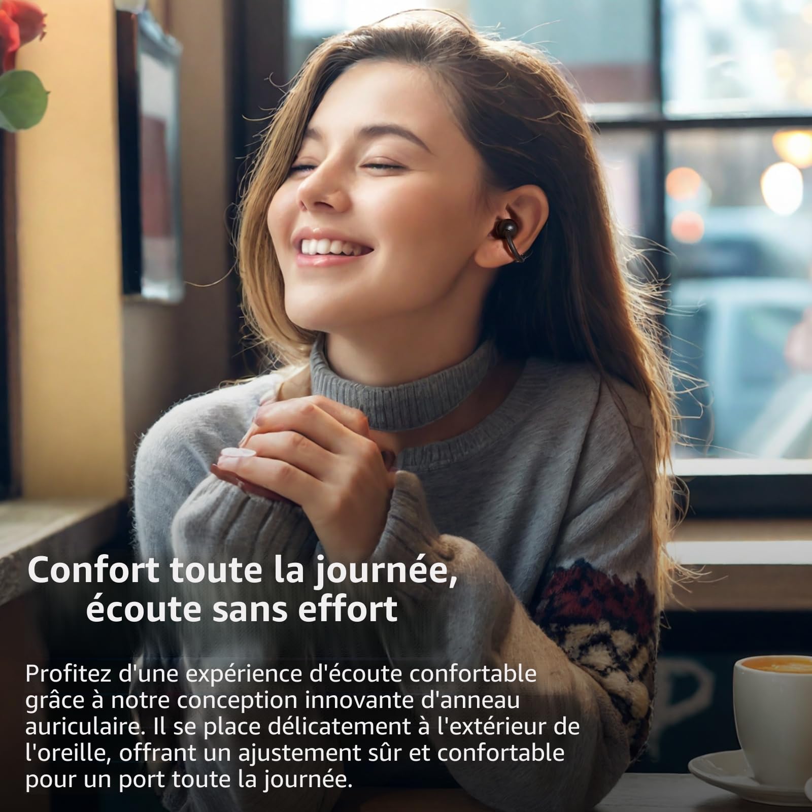 TOZO OpenEarRing Écouteurs Bluetooth sans Fil Ecouteurs Bluetooth 5.1 Ultraléger avec Réduction IA de Bruit ORIGX Acoustique EQs Ajustement 40H d'Autonomie LED Écran USB Type C IPX5 Noir