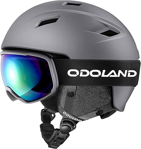 Odoland - Juego de casco deportivo y lentes protectores para la nieve, a prueba de golpes y viento para esquí, snowboard y deportes de nieve