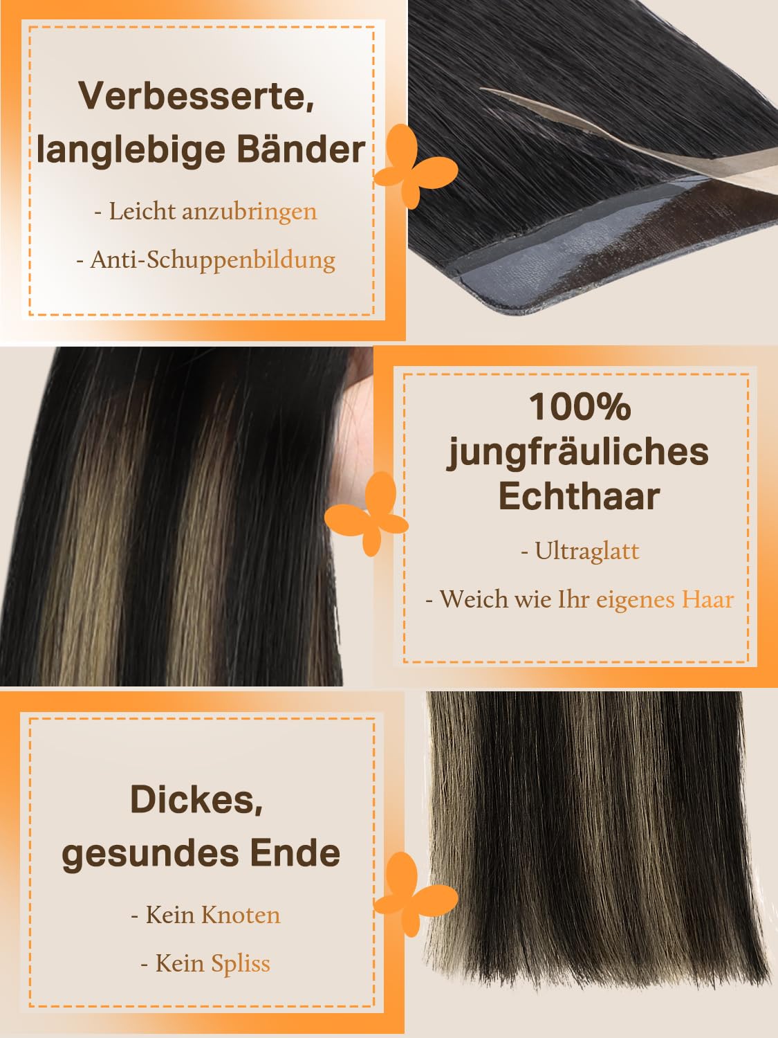 DOORES Extensions Echthaar Tape in, Balayage Natürliches Schwarz bis Hellblond 40cm (16zoll) 100g 40pcs, Echthaar Tape Extensions Blond Remy Haar Full Thick Ends Haarteil Für Unsichtbare