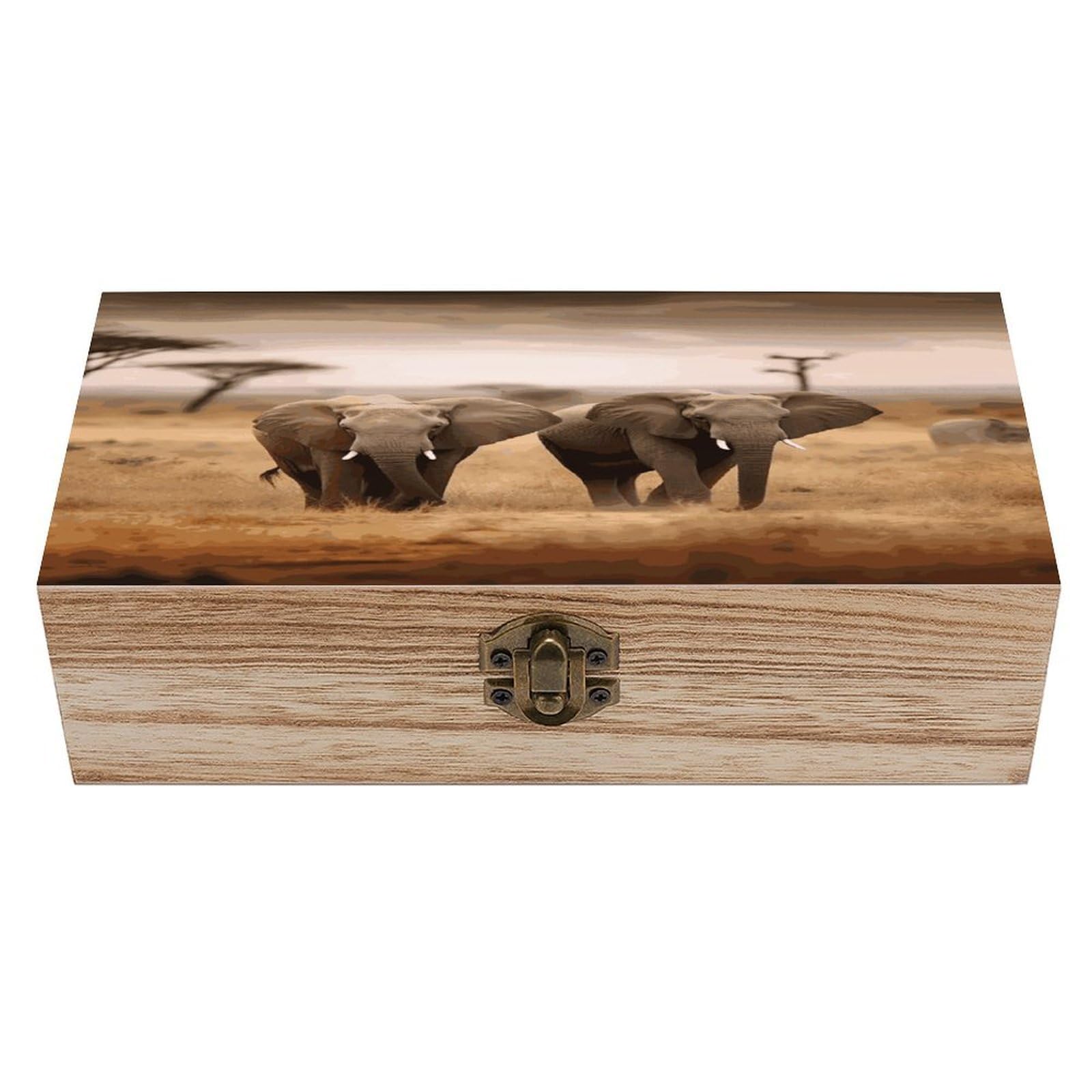 VstaDank Wild Animals Elephants Wooden Storage Box Wooden Keepsake Box with A Hinged Lid Fashion Memory Treasure Boxes Decorative Jewelry Case for Crafts Photo Home Decor Wood Gift Box