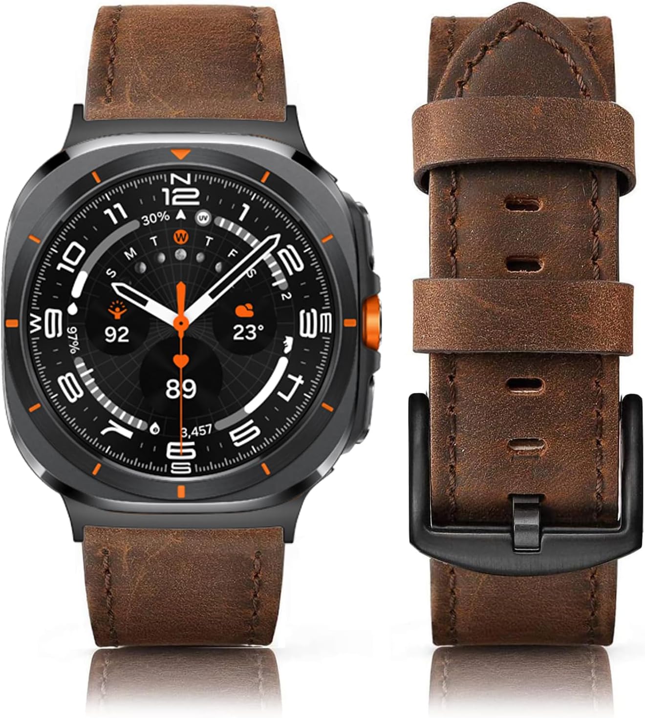 Leather Band Compatible with Samsung Galaxy Watch Ultra 47mm (2025/2024), Vintage Genuine Leather Wristband Replacement Band Compatible with Galaxy Watch 8 40mm 44mm 46mm