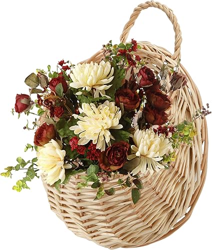 Elsjoy Cesta tejida de mimbre colgante para plantas, cesta decorativa de ratán para colgar en la pared, cestas para macetas para el hogar y el jardín