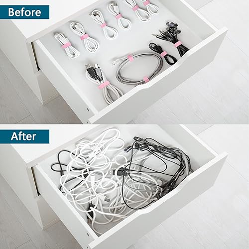 Miniatura 7 de YOVXLO - 50 bridas reutilizables de 6 pulgadas, lazos de sujeción ajustables, paño de microfibra para gestión de cables de conexión de computadora