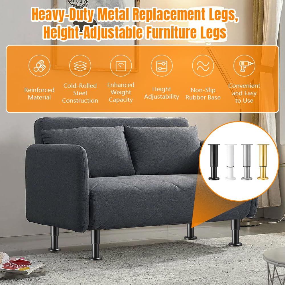 BORDSTRACT 4 pezzi di gambe di ricambio in metallo bianco per impieghi gravosi, 15-27cm per sedie, tavoli, comò, divani, letti, gambe di supporto per mobili, gambe di ricambio per mobili