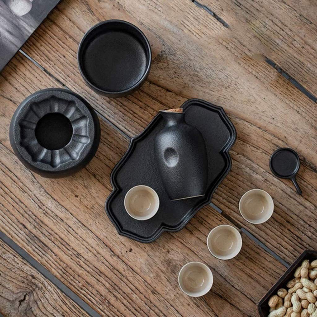 Ensemble de 8 Tasses à saké Traditionnelles en céramique émaillée Noire, Verre à vin Artisanal (avec Four à Bougie et Isolation) Meilleur Cadeau pour Le Service de saké Chaud/Froid