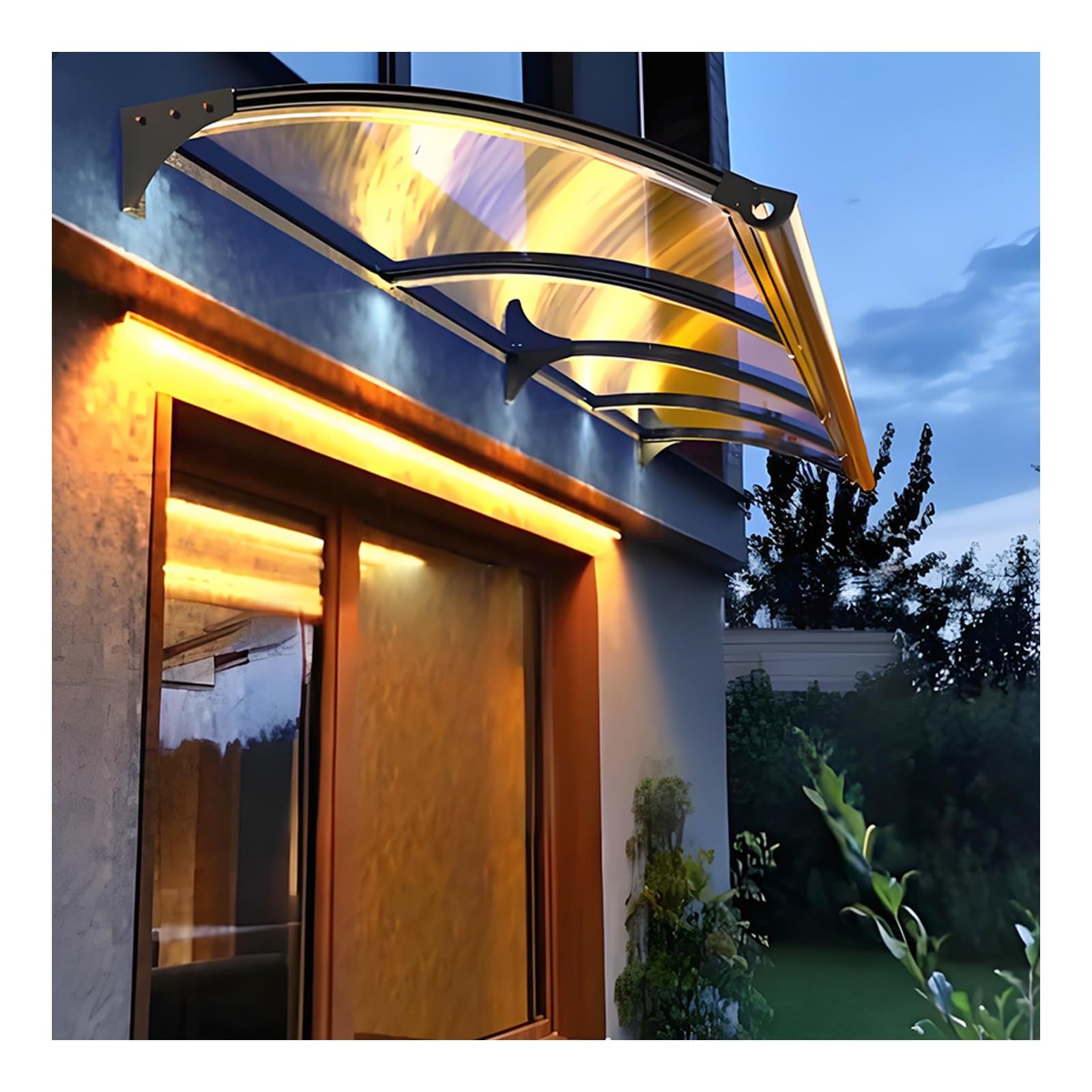 Auvent de porte en polycarbonate 90x330 cm avec protection extérieure contre la pluie