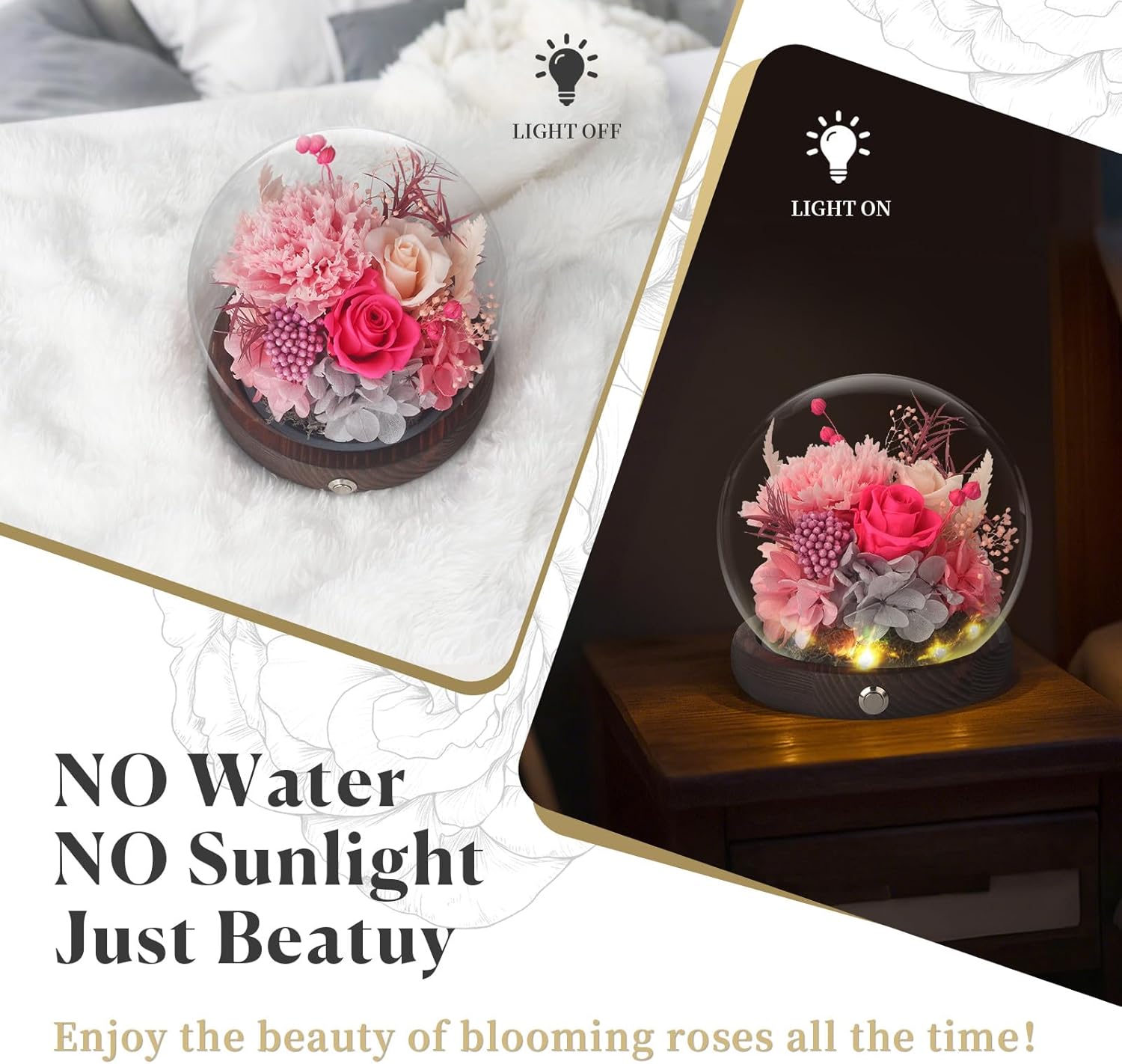 Valentines Day Gifts for Her, Forever Rose Birthday Gifts for Women, Preserved Flowers in Glass Dome, Eternal Flowers for Delivery Prime (Pink Rose) - Image 5