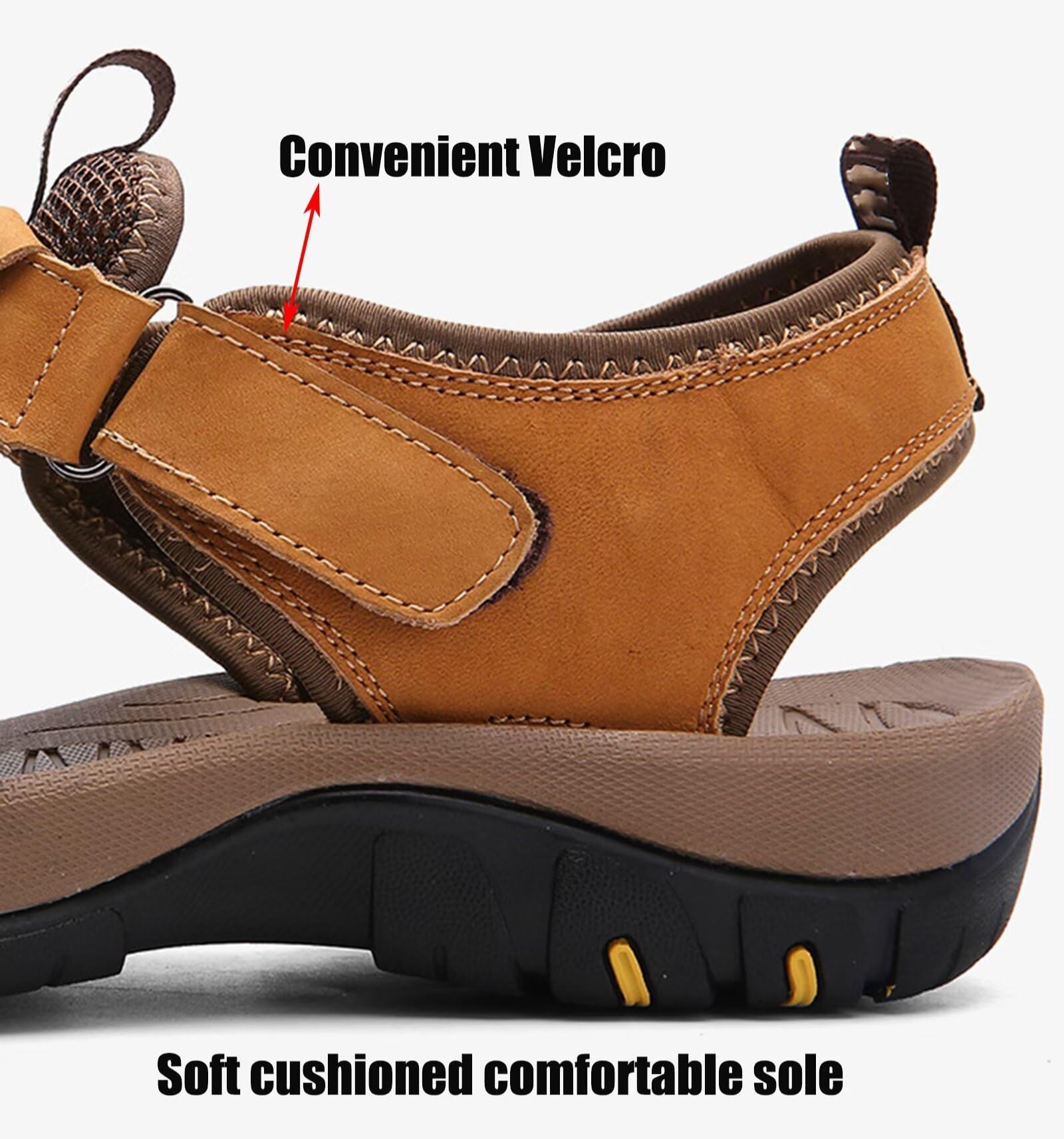 Rivccku Hombre Sandalias Deportivas para Senderismo al Aire Libre Sandalias de Punta Cerrada,Sandalias Ligeras para Caminar,Zapatos Cuero en Verano