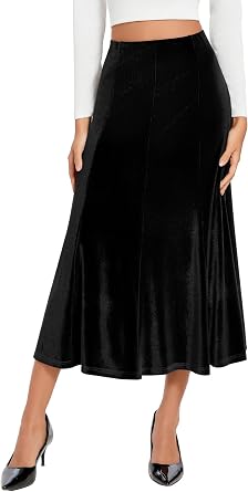 Urban CoCo Womens Elegant Vintage Velvet Long Midi Skirt High Waist A-Line Skirts