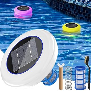 Ionizador de Cobre de Piscina Solar para Piscina sobre el Suelo, purificador de Piscina de Piscina Sistema de purificador de Agua de Seguridad, luz LED de 7 Colores, Limpia 85% Menos Cloro