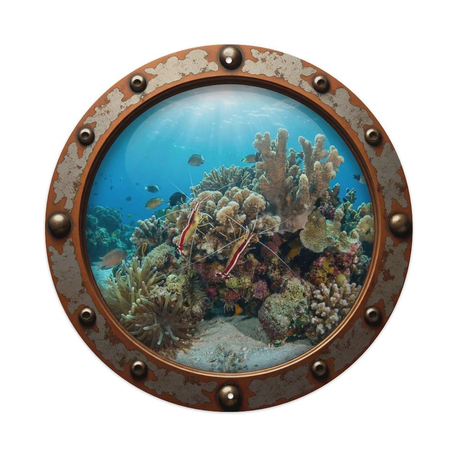 Gead 8X8inch Style Vintage Porthole Cleaner Shrimp Nautical Window View Metal Tin Sign