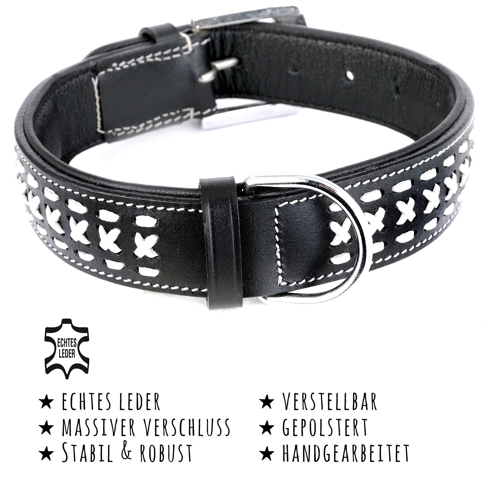 MONKIMAU Hundehalsband - Halsband für Hunde echt Leder geflochten gepolstert verstellbar (XS-S: 20mm x 40cm)