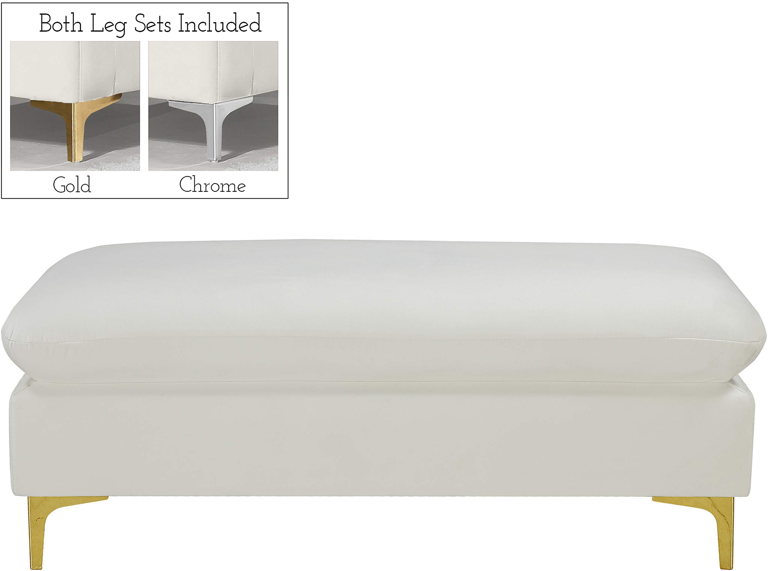 Meridian Furniture 603Cream-S Marlon Collection Modern | Contemporary Velvet Upholstered Sofa with Deep Channel Tufting, Stainless Steel Base in a Brushed Gold Finish, Cream, 86.5 W x 34 D x 28