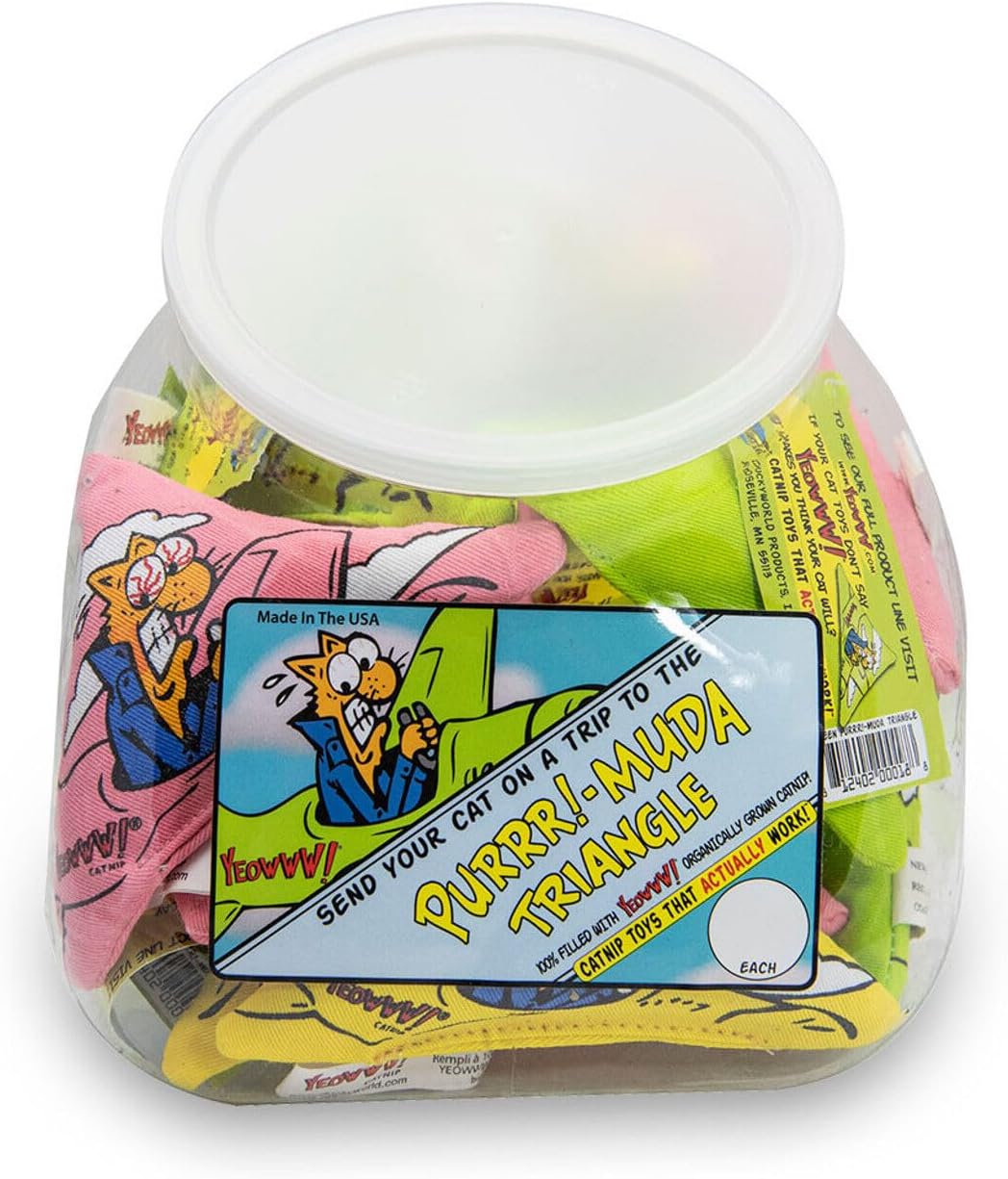 Yeowww! Jug of 18 Purrr!-Muda Triangles Catnip Toys, Assorted