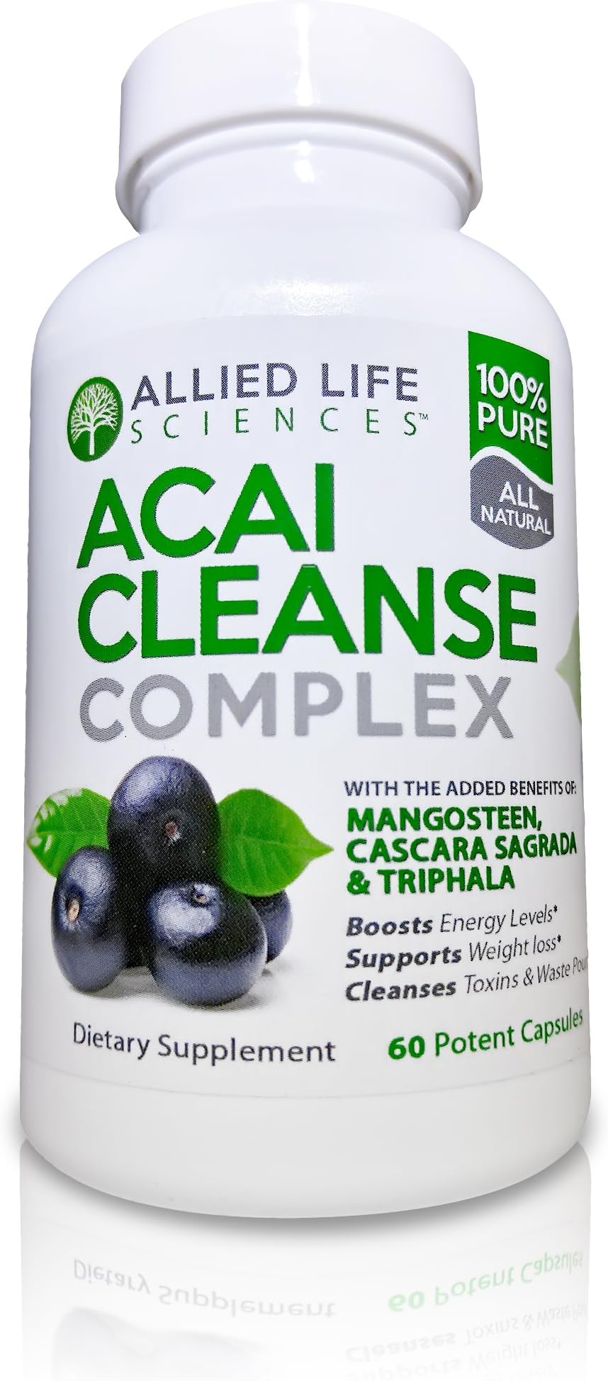 Allied Life Acai Berry Cleanse. Potent Acai Berry, Triphala & Mangosteen Capsules. A Liver, Colon Cleansing & Pancreas Detox Cleanse Supplement. 60 Pills