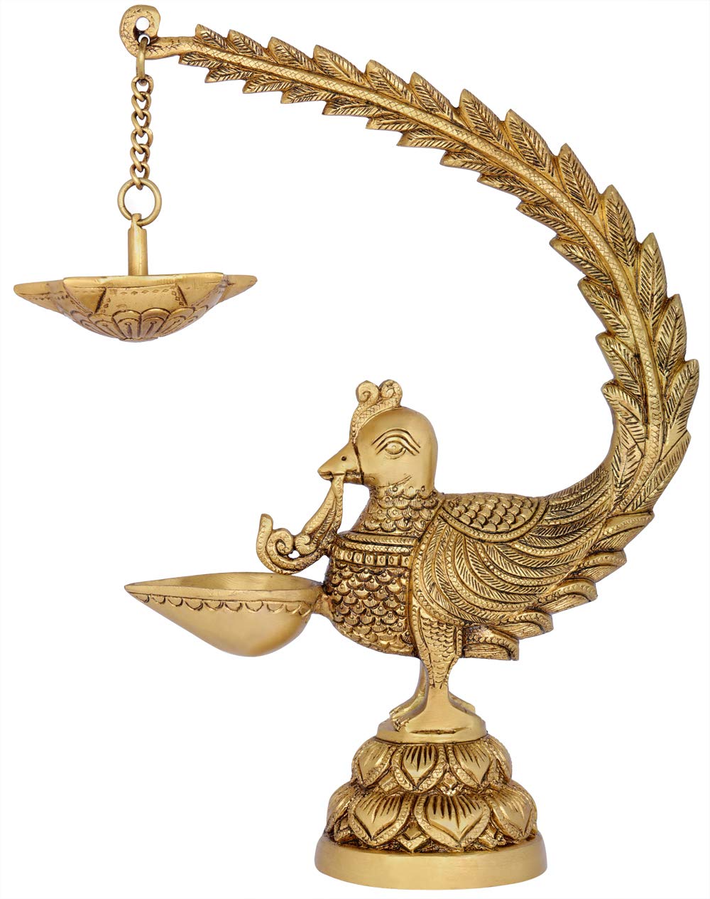 Lampe de paon en laiton massif Exotic India, luminaire d'artisanat d'art