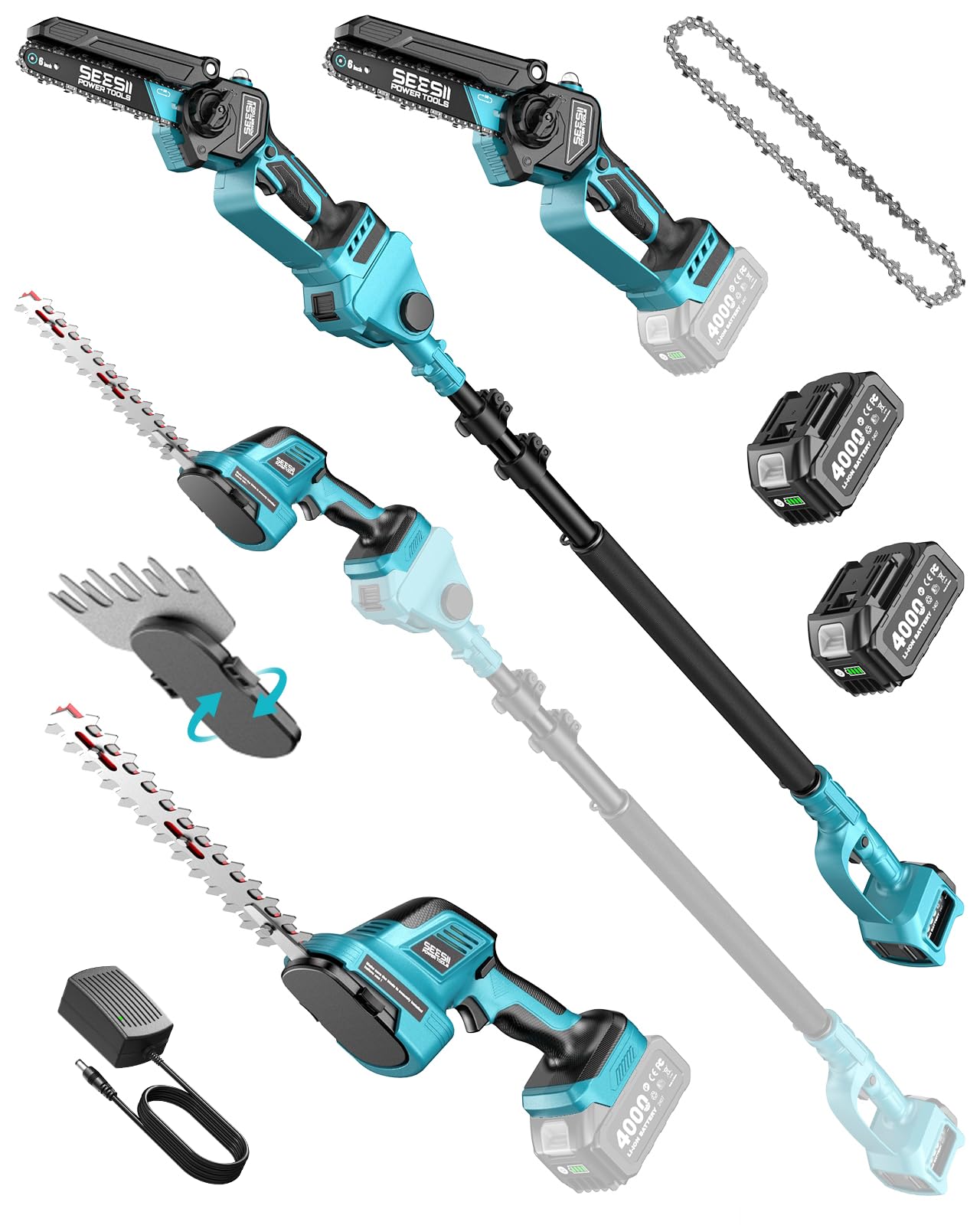SEESII 6-in-1 Cordless Pole Saw &