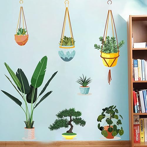 Miniatura 6 de Calcomanías de pared de plantas verdes en maceta calcomanías de pared de cactus decoración de pared de plantas en maceta papel tapiz de vinilo