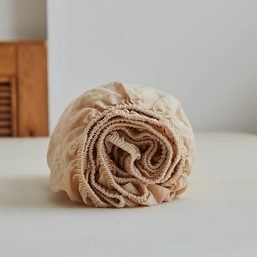 King Linens Sábana bajera de 100 % lino lavado a la piedra, color sólido  (1 pieza) funda de colchón de 14 pulgadas de profundidad suave natural disponible en Yaxa Peru