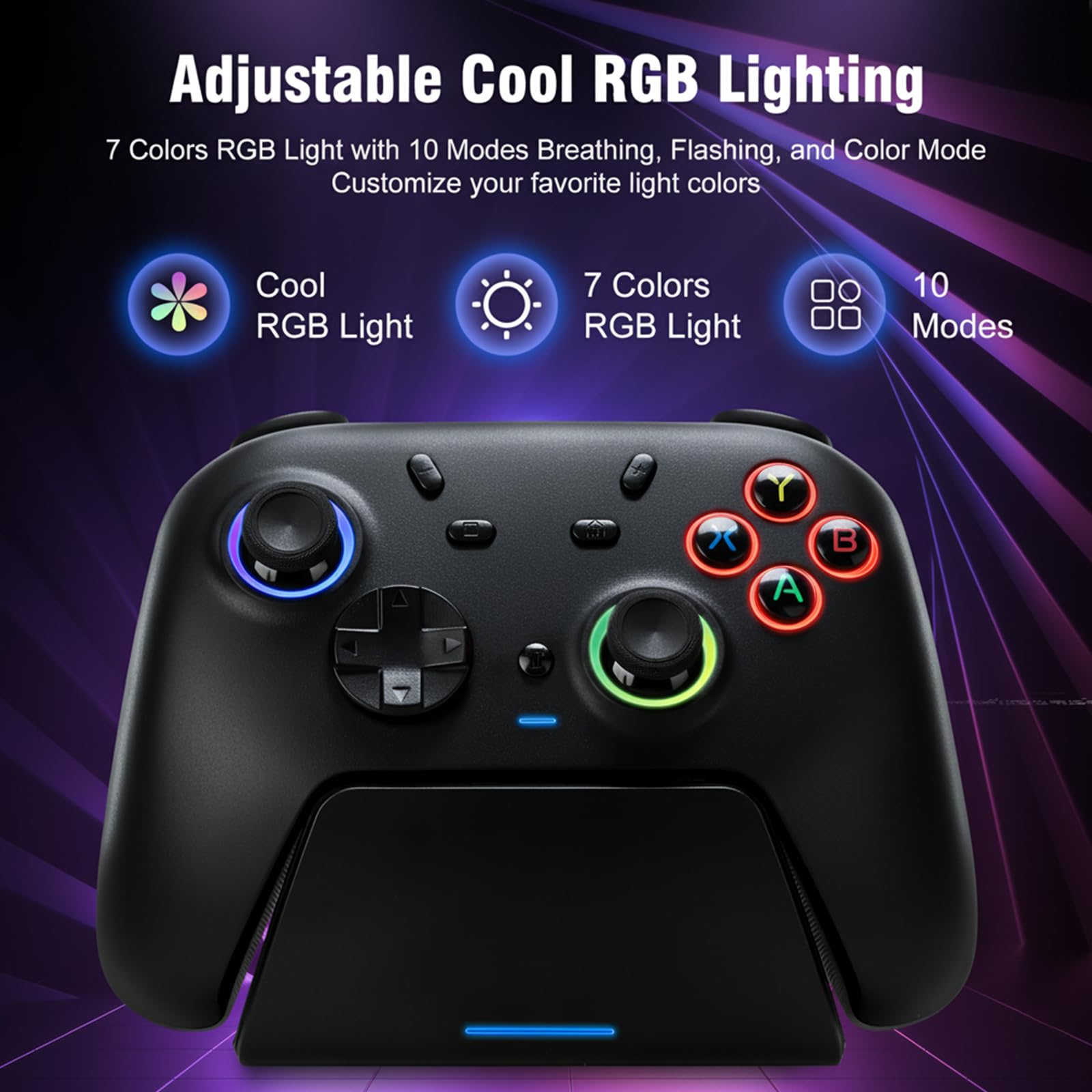 DuLingKer Mando PC con Carga Base, Mando Inalámbrico para Switch 2/Switch/PC Windows/Steam/OLED/Lite, Gaming Mandos con Hall Efecto Trigger/Joystick(Sin Deriva), Luz RGB, Botón M1/M2 Negro