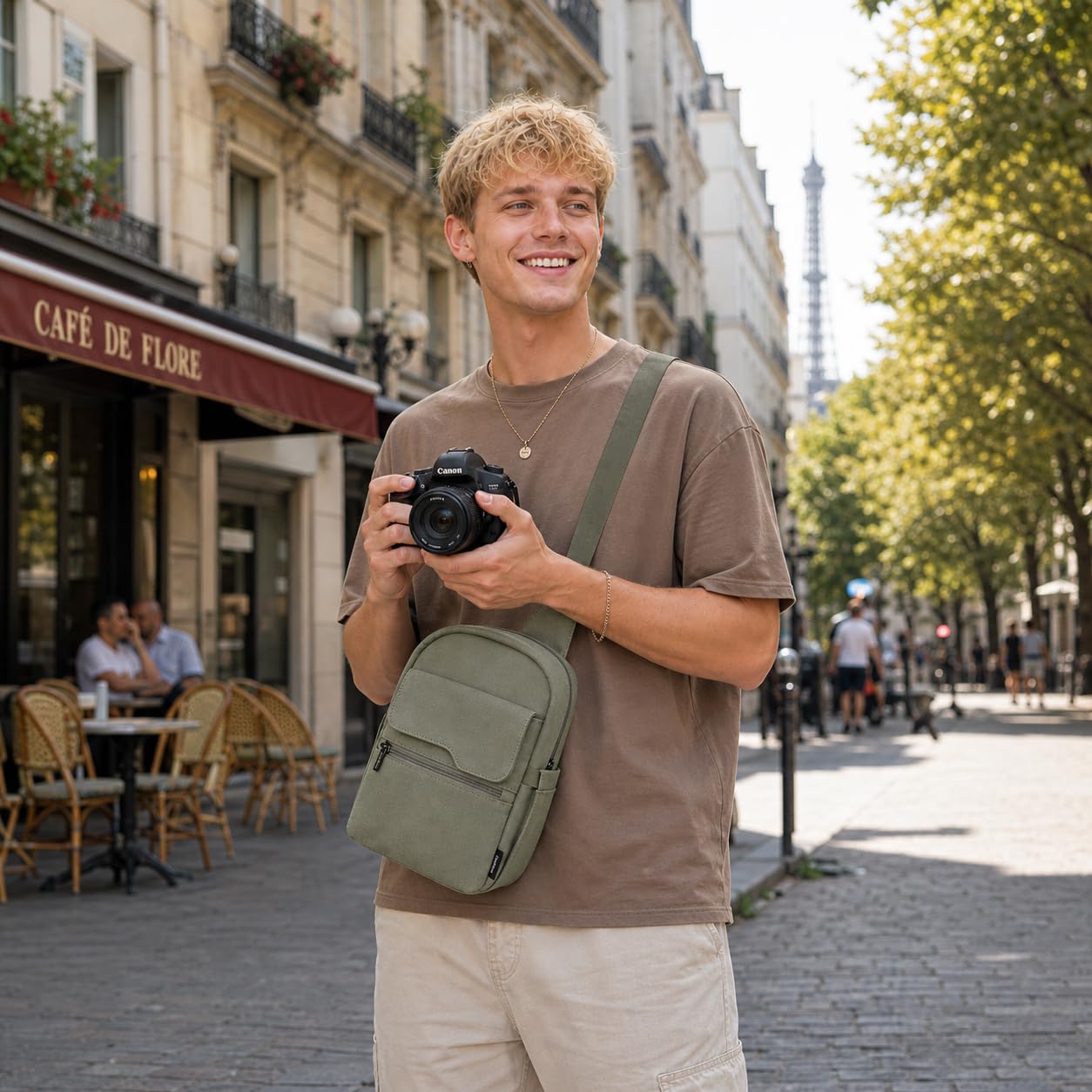 Cwatcun Borsa per fotocamera, borse impermeabili per fotocamera Borsa a tracolla grande, borsa per fotocamera per SLR, SLR/DSLR, fotocamera compatta, fotocamera di sistema e accessori, Verde,L