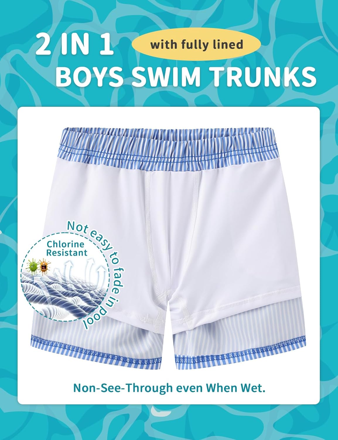 Boys Swim Trunks with Liner, UPF50+ Sun Protection Kids Swimming Shorts Toddler Quick Dry Beach Pool - Image 2