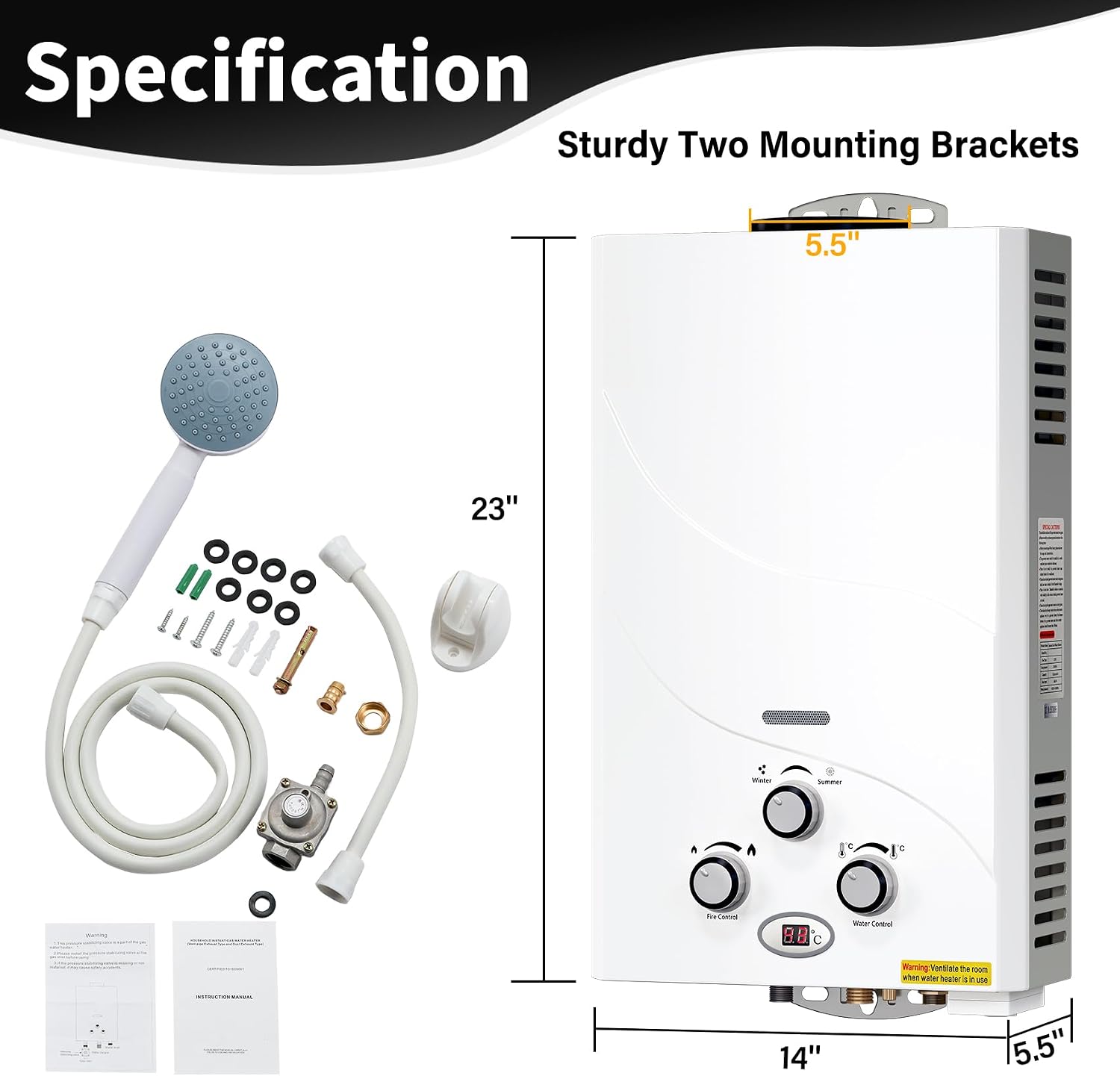 TENGCHANG 10L 2.6 GPM LPG Gas Propane Instant Tankless Hot Water Heater 61000 BTU
