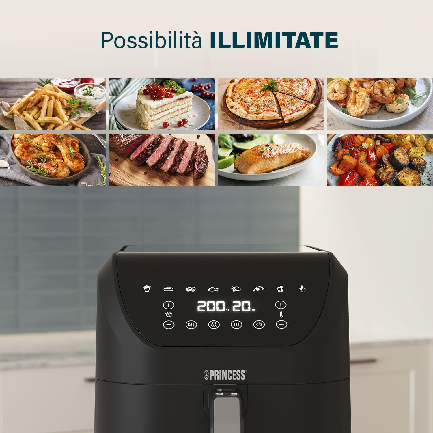 Princess Friggitrice senza olio SlimFry - Design salvaspazio - Senza BPA - 8 L - 8 programmi - Temperatura e timer regolabili - 2 000 W - 182256