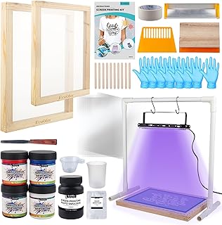 Ecoofor 47pcs All-in-One Set with 50W UV Exposure Lamp,2 Size Wood Screen Printing Frames, 4 Colors Screen Printing Ink, 1...