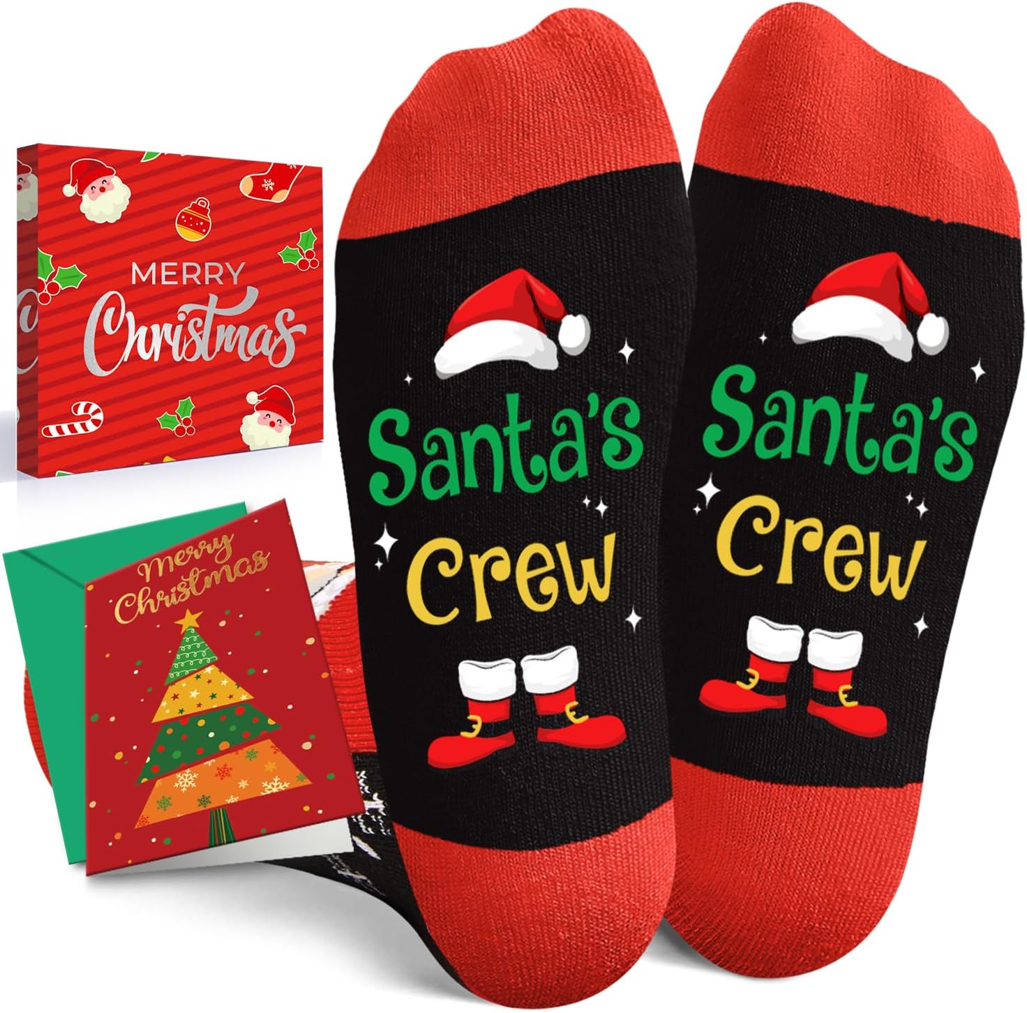 HAPPYPOP Christmas Socks - Xmas Gifts with Greeting Card for 2-12 Year Old Boys Girls