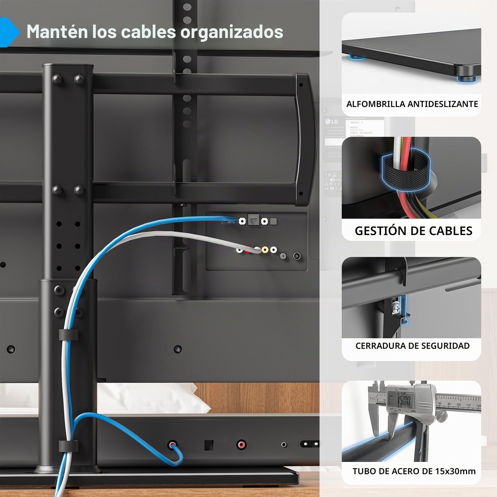 Hemudu Soporte Pie TV Universal, Peanas para Televisiones 32 a 70 Pulgadas, Soporte TV Mesa Altura Ajustable de 4 Niveles, Base de Cristal Templado de Alta Resistencia, MAX 50 Kg, MAX Vesa 600x400 mm