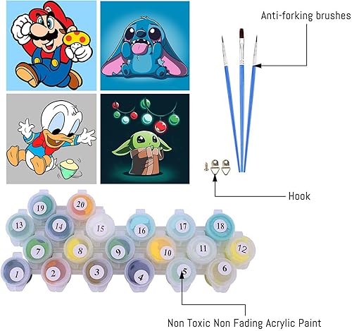 Miniatura 4 de tigdtiu Paquete de 4 pinturas por números para niños, dibujos animados, pintura por números para niños de 4 a 8 a 12 años, pintura acrílica fácil de