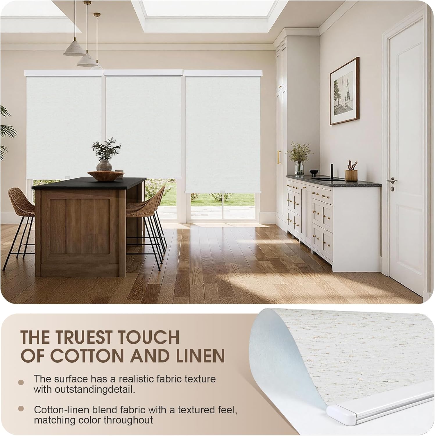 Cordless Blackout Roller Shades, 99% Light Blocking Blinds, Thermal Insulated Pull Down Window Shades for Bedroom Home Office, Linen Texture,34" W x 72" H