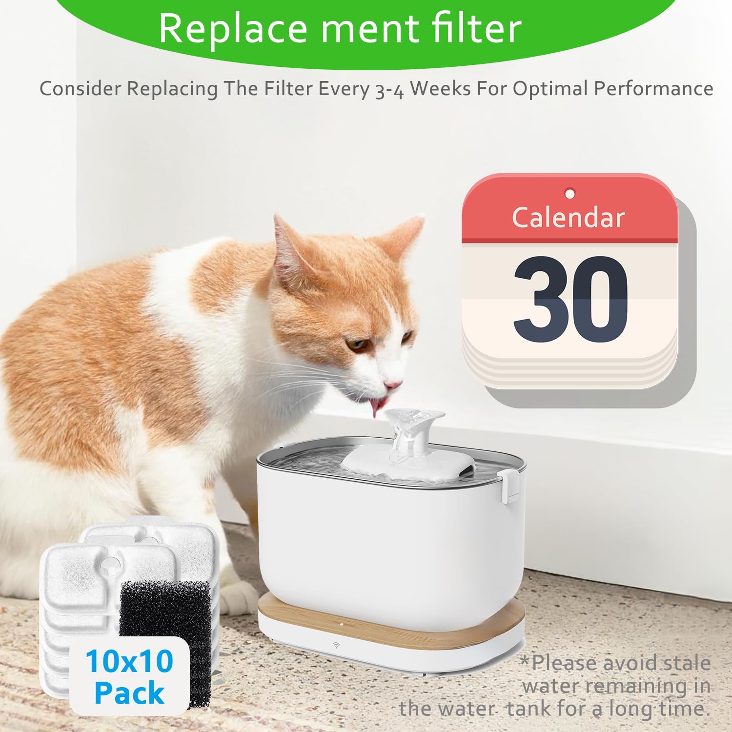 Filtri per fontana per gatti, confezione da 20 filtri di ricambio per fontane per gatti, compatibili con fontana Dockstream da 2,5 l, PLWF005/PLWF115/PLWF105 (10 filtri a tripla azione e 10 spugne)