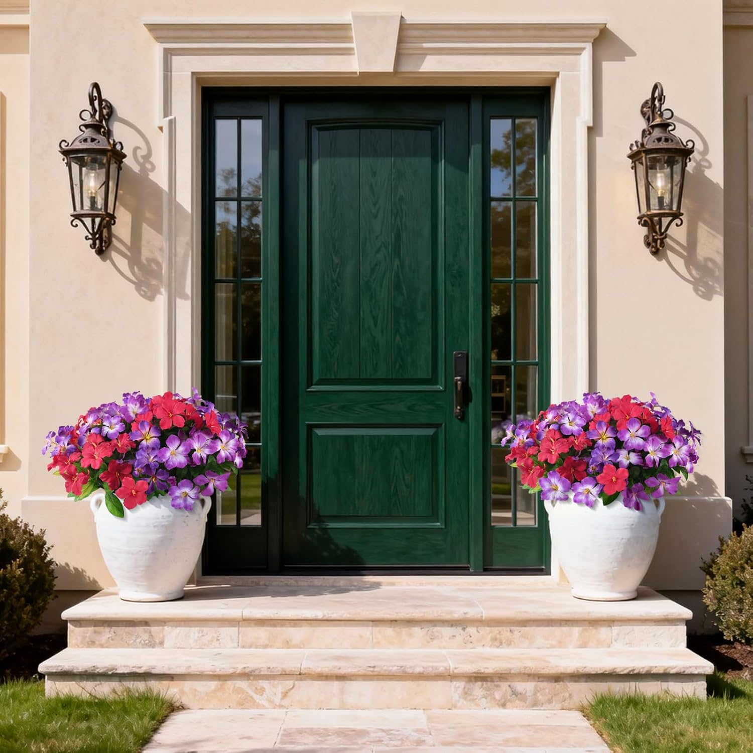 Homsunny Artificial Flowers for Outdoor, 6PCS Fake Silk Flowers UV Resistant, Realistic Faux Plants Flowers for Front Door Porch Planter Patio Yard Garden Spring Decor - Image 4