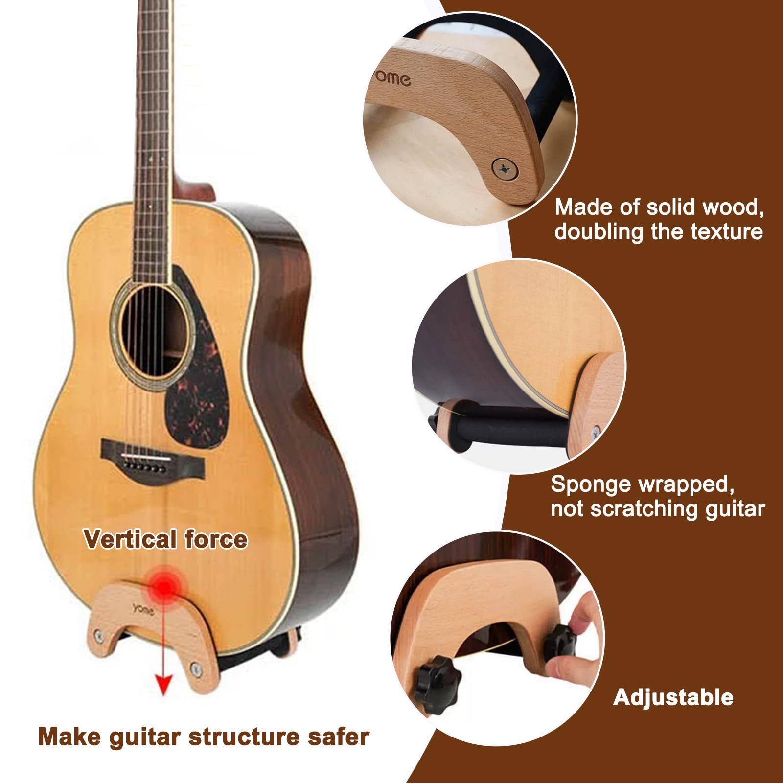 YOMEKASO Adjustable Acoustic Guitar Stand - Solid Wood Portable Floor Holder - Lightweight Travel Friendly Design for Classical/Nylon String Guitars (Not Suitable for Electric Guitars)