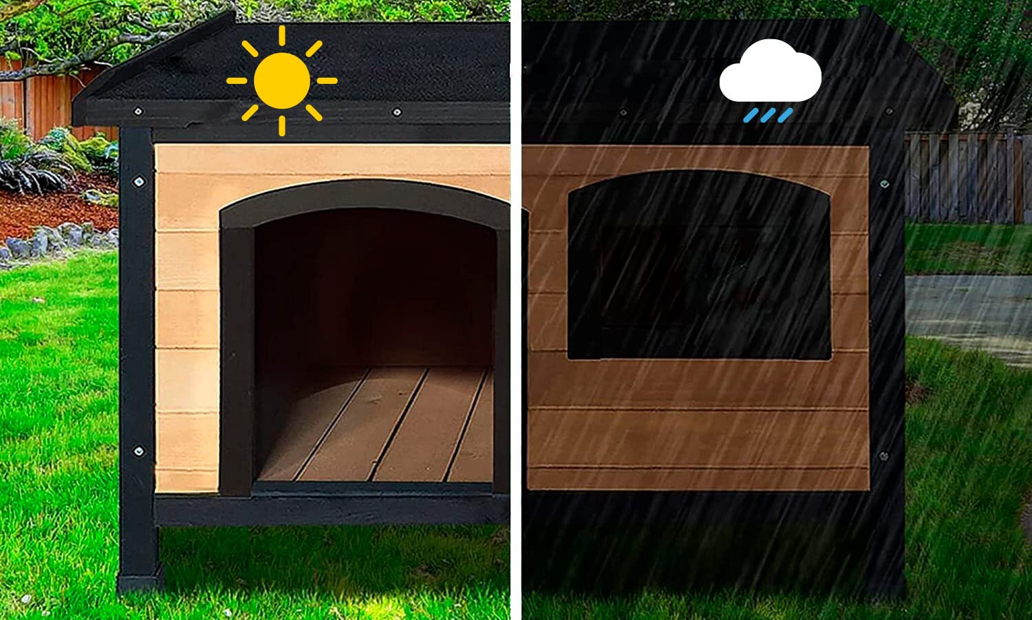 ATAA Caseta de Madera Eco-Responsable para Perros Toby - Negro-Refugio de Madera para Perros, Ideal para el Exterior, jardín y Patio con Ventanas y Techo Amovible
