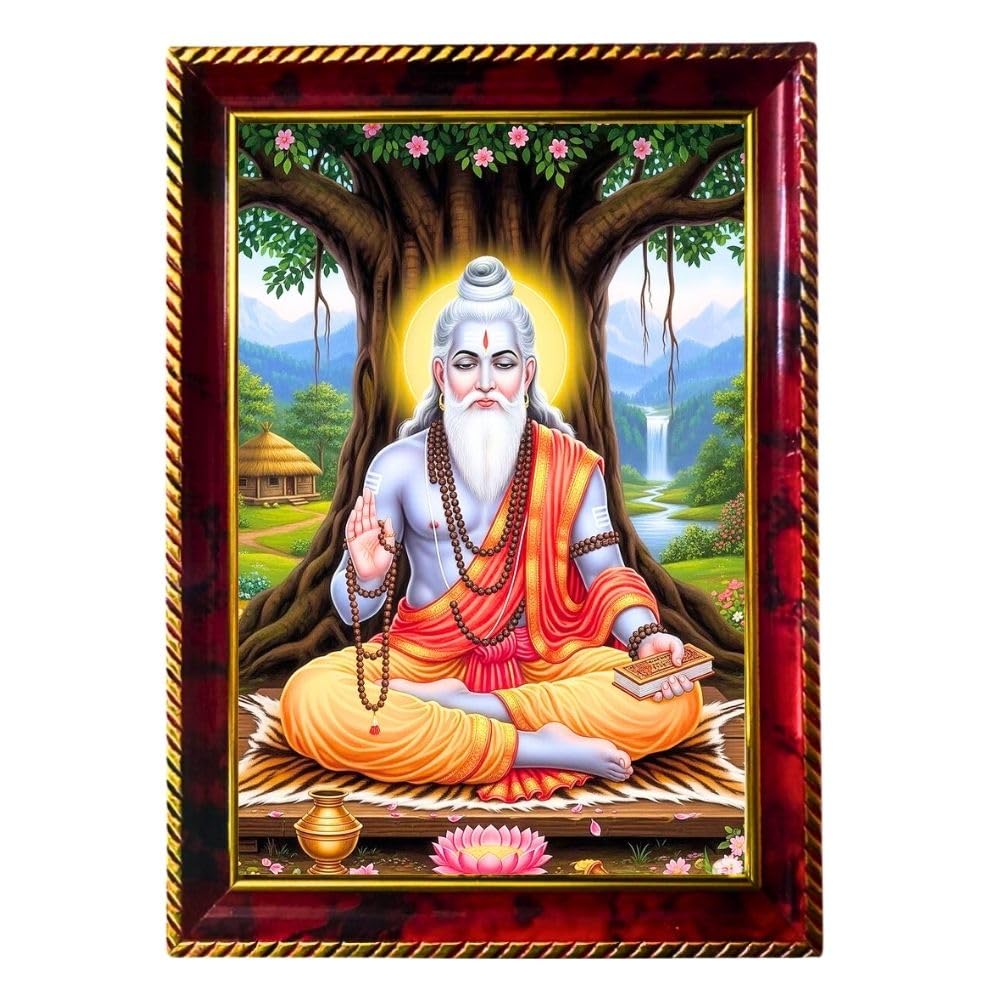 Shri Veda Vyasa Photo Frame For Wall & Table | 7x9 Inch Golden Cherry Finish | Decorative Shri Veda Vyasa Photo Frame For Home, Office & Pooja Room (F11609)-image-29