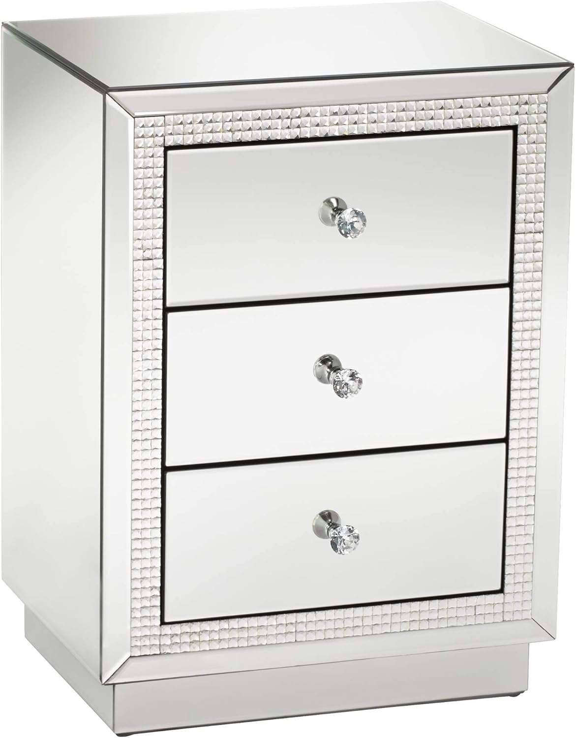 Studio 55D Biscaya Modern Glam Smooth Beaded Mirrored Glass Rectangular Accent Side End Table 19" x 13 3/4" with Drawer Silver for Spaces Living Room Bedroom Bedside Entryway House Office