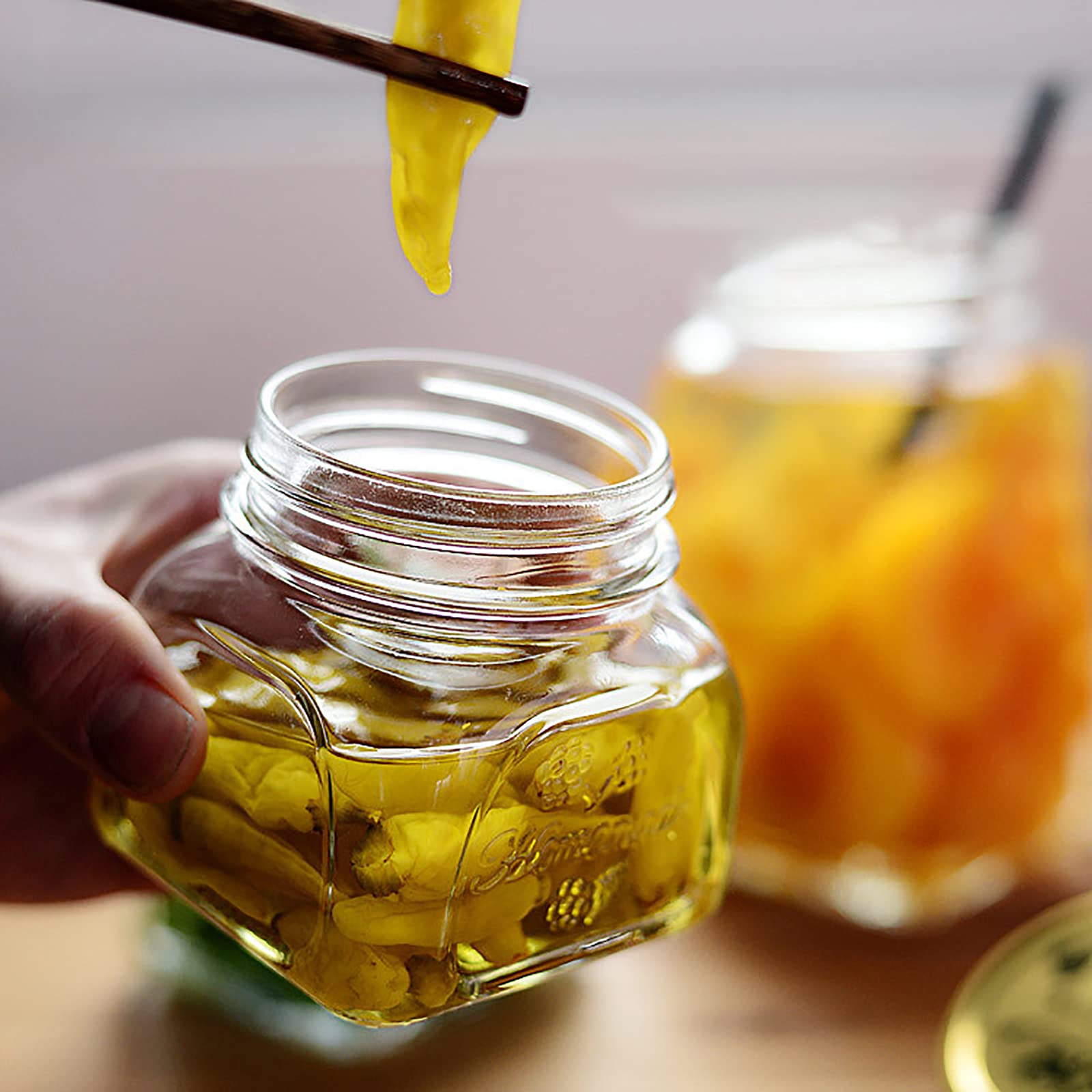 Paquete de 12 tarros herméticos de 10 onzas con tapas de metal dorado, pequeños frascos de vidrio para enlatar, gelatina, miel, preparación de comidas, mermelada, especias, recuerdos de ducha 7