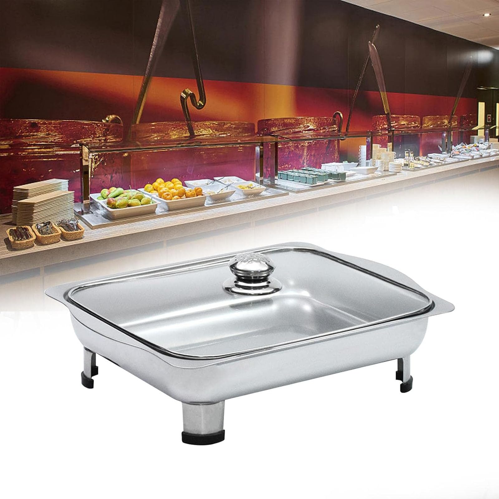 Set Professionale per Chafing Dish, scaldavivande per Buffet in Acciaio Inox, per Buffet albergo Hotel Mensa supermercato Ristorante,B,35 * 27 * 5.2cm