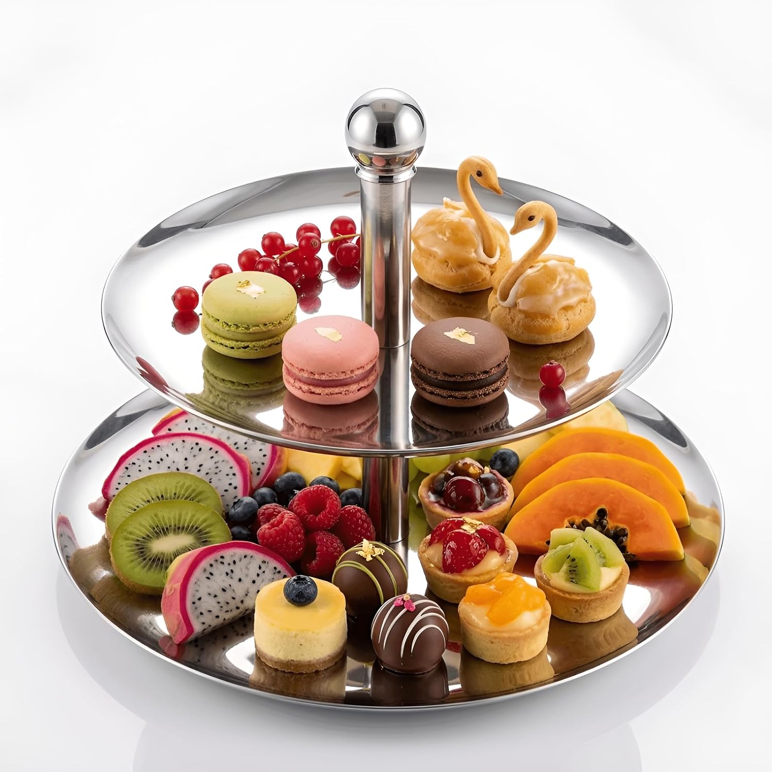 2 Layers Fruit Tray Stainless Steel Multifunctional Cupcake Stand