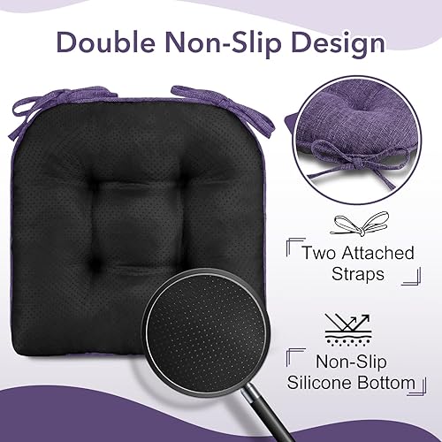 Miniatura 4 de downluxe Cojines para sillas de interior para sillas de comedor, almohadillas de espuma viscoelástica texturizadas para sillas de cocina con lazos y