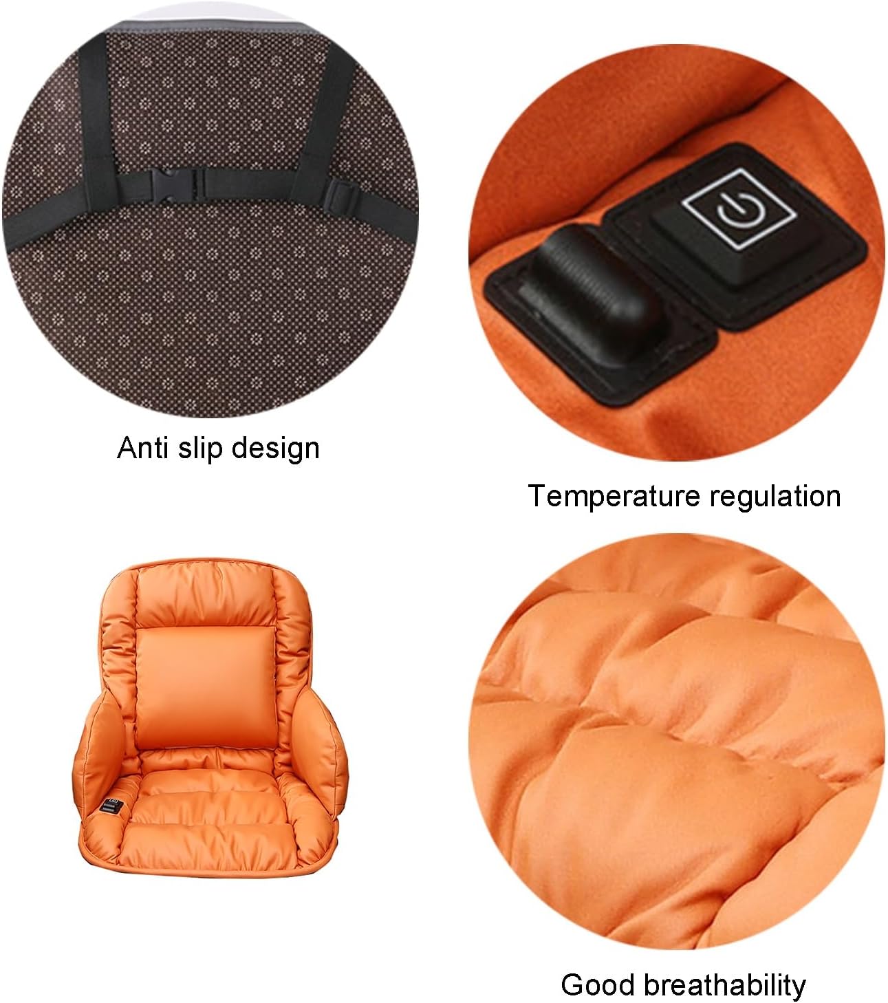 Office Chair Warmer, Heated Full Body Chair Cushion, Adjustable Temperature, Washable Fast Heated Pads for Home Office Relaxation(Orange)