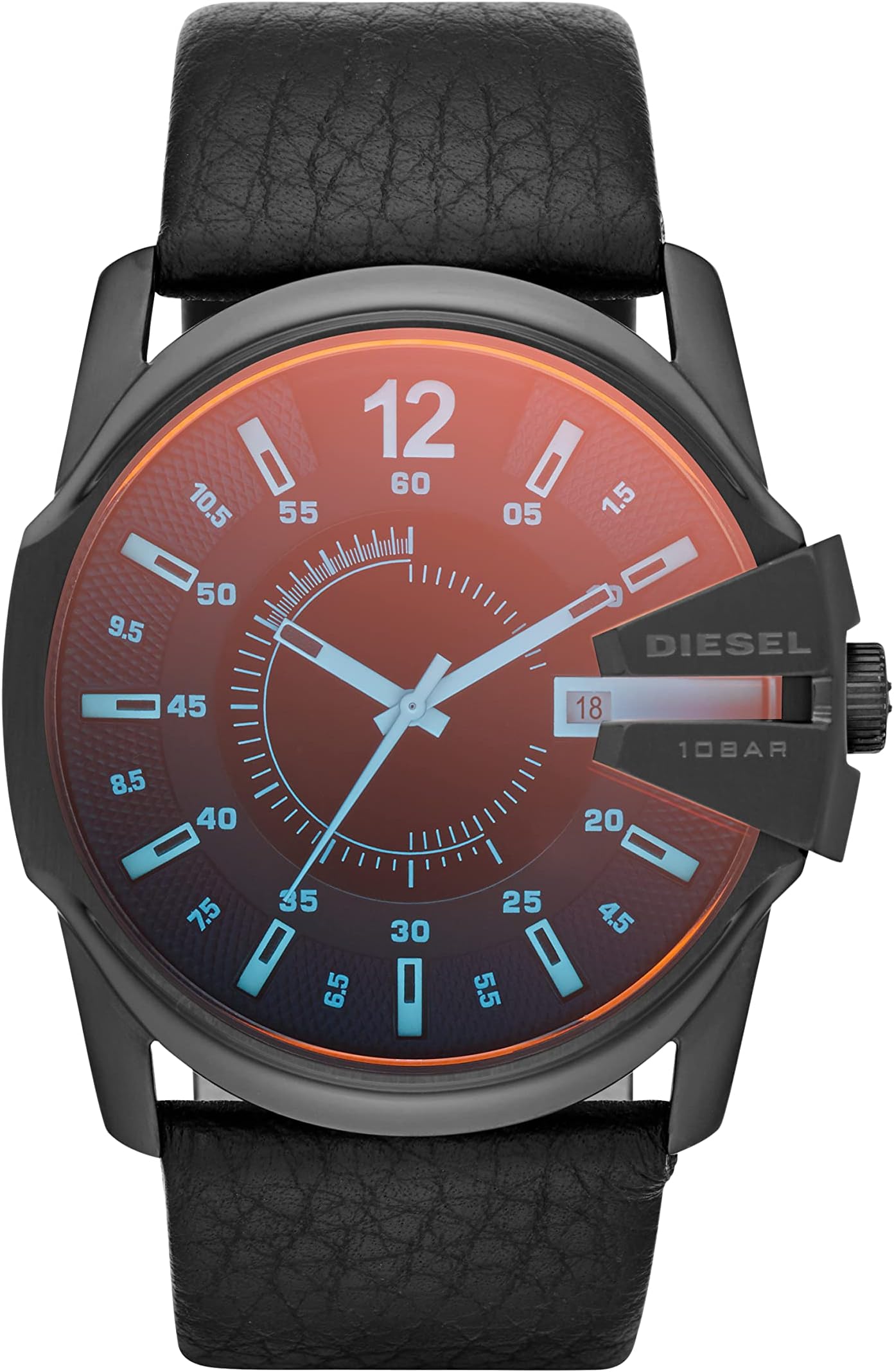 Diesel Leather Master Chief Analog Black Over Sized Dial Men Watch - Dz1657, Black Band