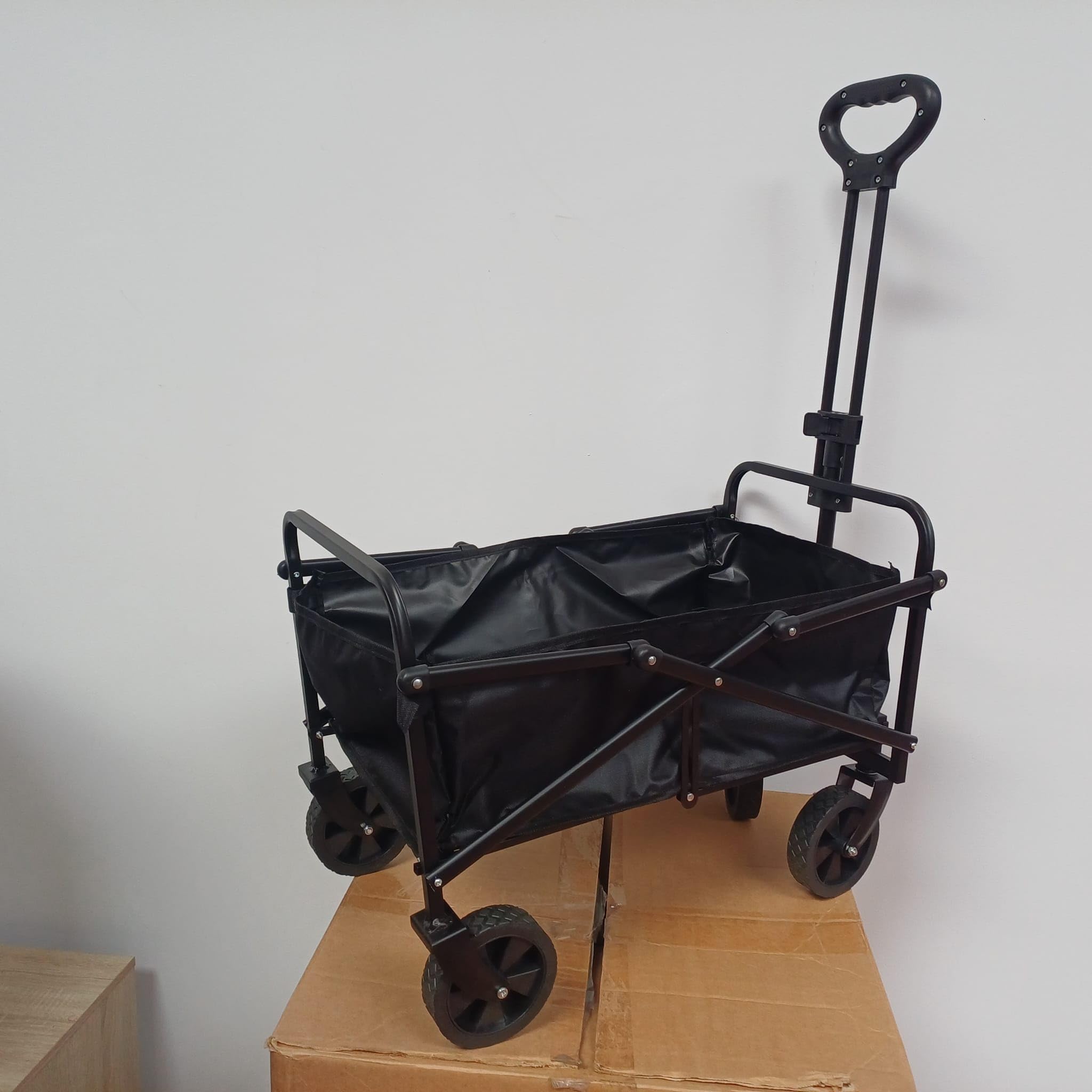 Carro de Mano Plegable con Ruedas | Carrito Multiusos Ideal Playa, Compra, Jardín o Camping | Carga hasta 60kg | Asa Ajustable | Auxiliar | Transporte Todoterreno de Herramientas o Juguetes