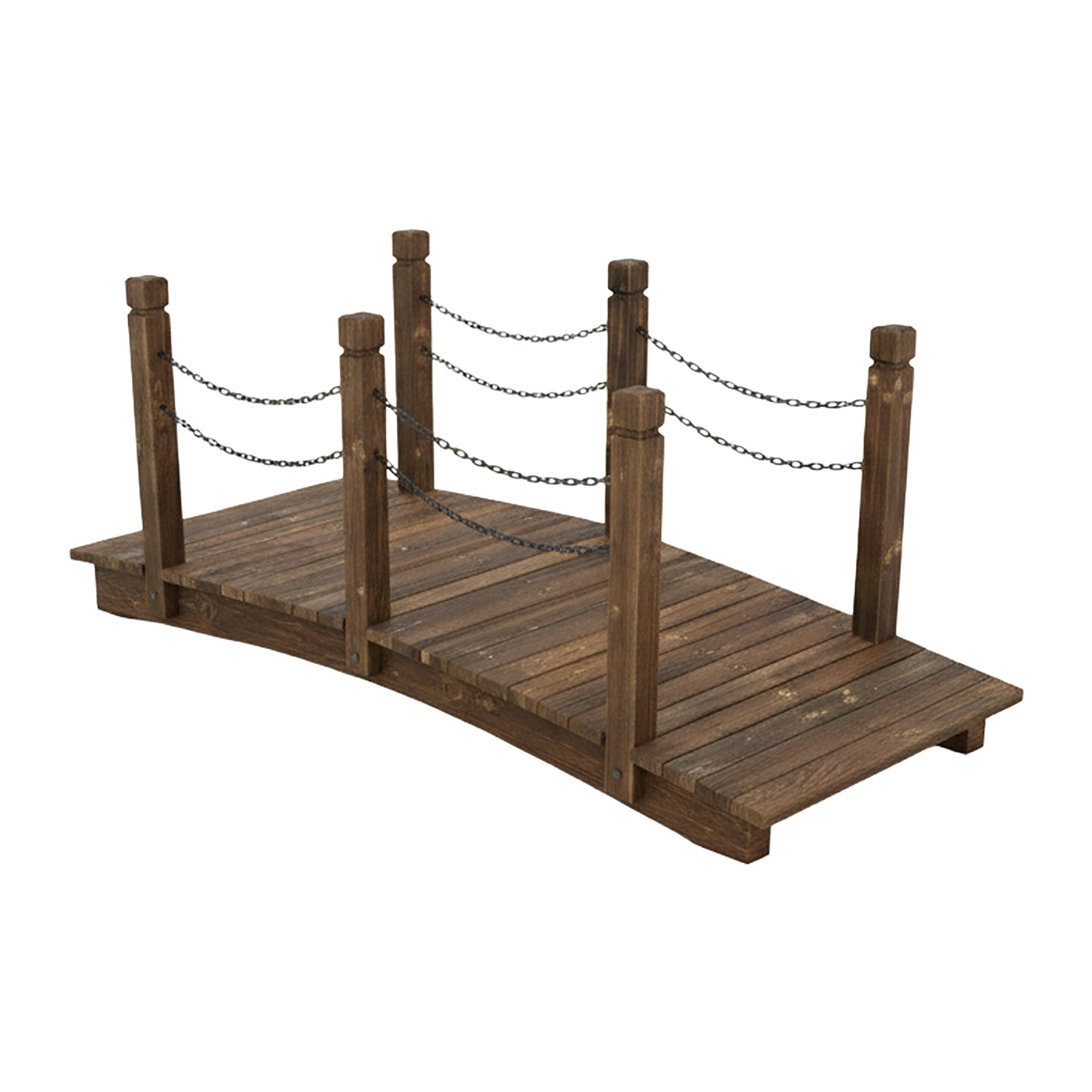 Relaxdays Garten Brücke, Pfosten mit Ketten, Tannenholz, braun