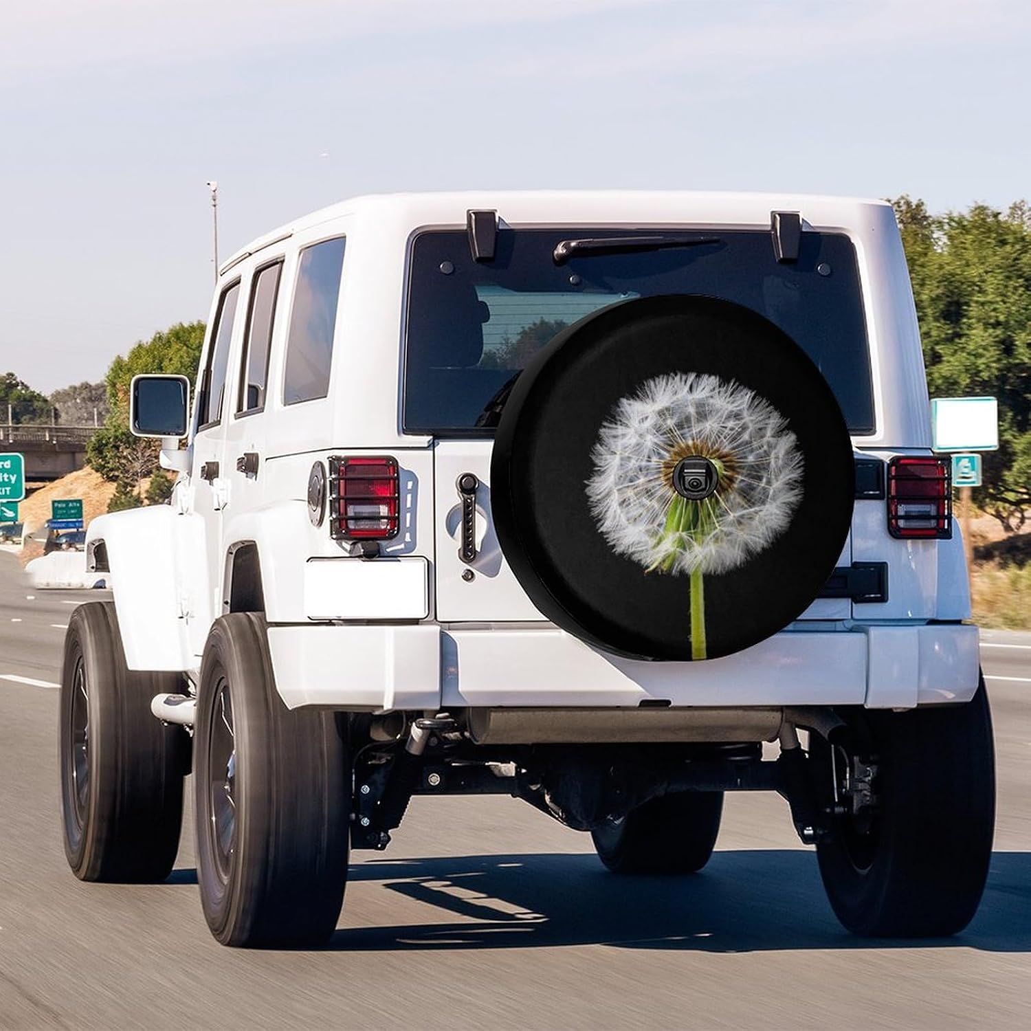 Dandelion Flower Spare Tire Cover with Backup Camera Hole Wheel Tire Cover Fit Trailer, RV, SUV and Many Vehicle 17inch